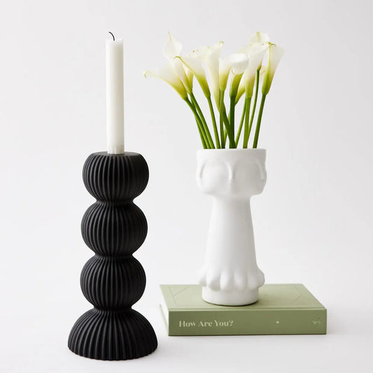 Tower Ceramic Taper Candle Holder Black - GigiandTom