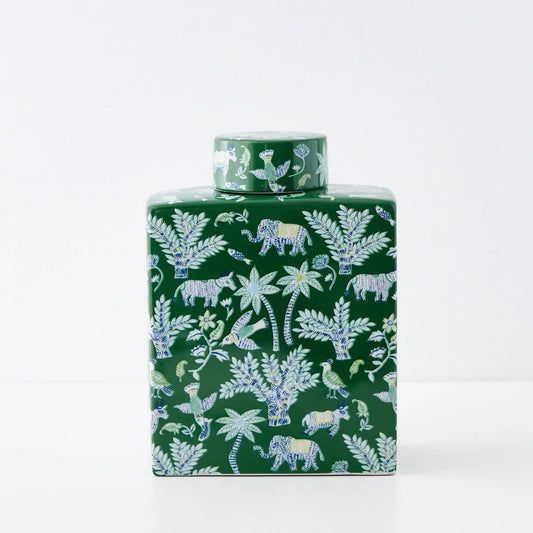 Tropique Rectangular Ceramic Canister Green - GigiandTom
