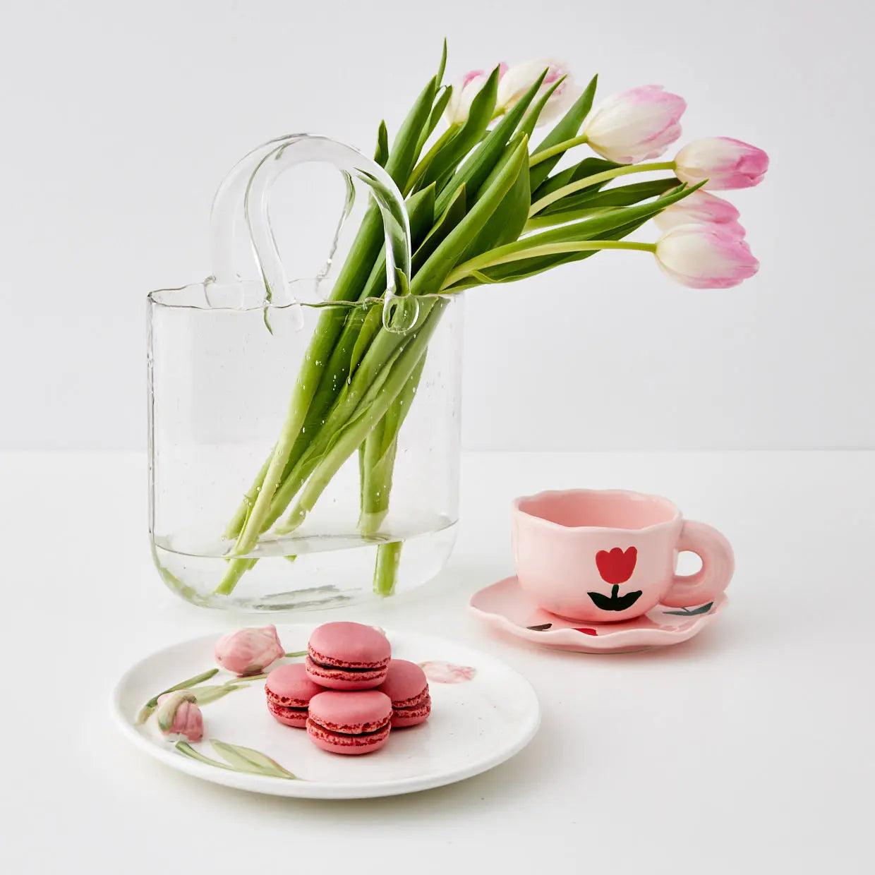 Tulip Ceramic Cup and Saucer Pink - GigiandTom