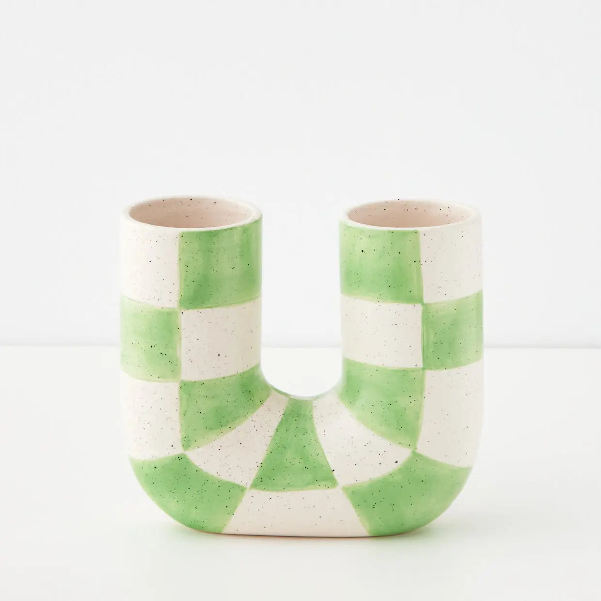 U Shaped Check Ceramic Vase Green - GigiandTom