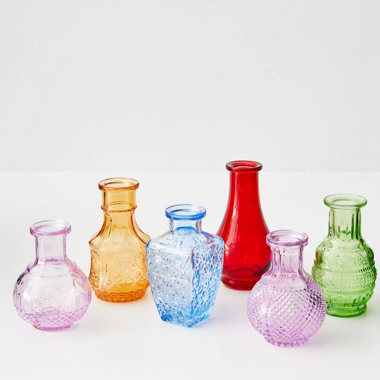 Vintage Bud Coloured Glass Vase Set 6 - GigiandTom
